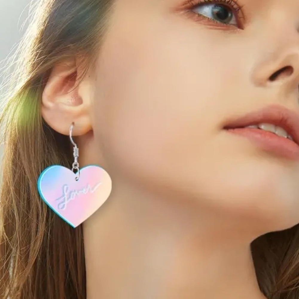 Taylor Swift Lover Laser Heart Shape Iridescent Pierced Earrings